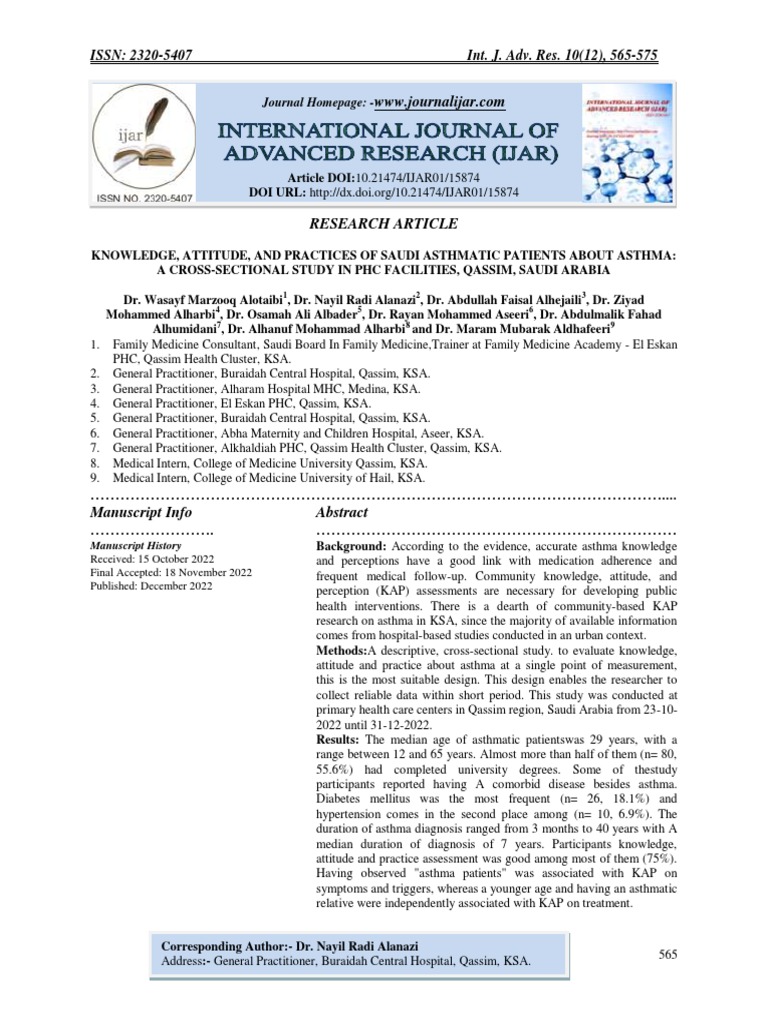 Knowledge, Attitude, and Practices of Saudi Asthmatic Patients About