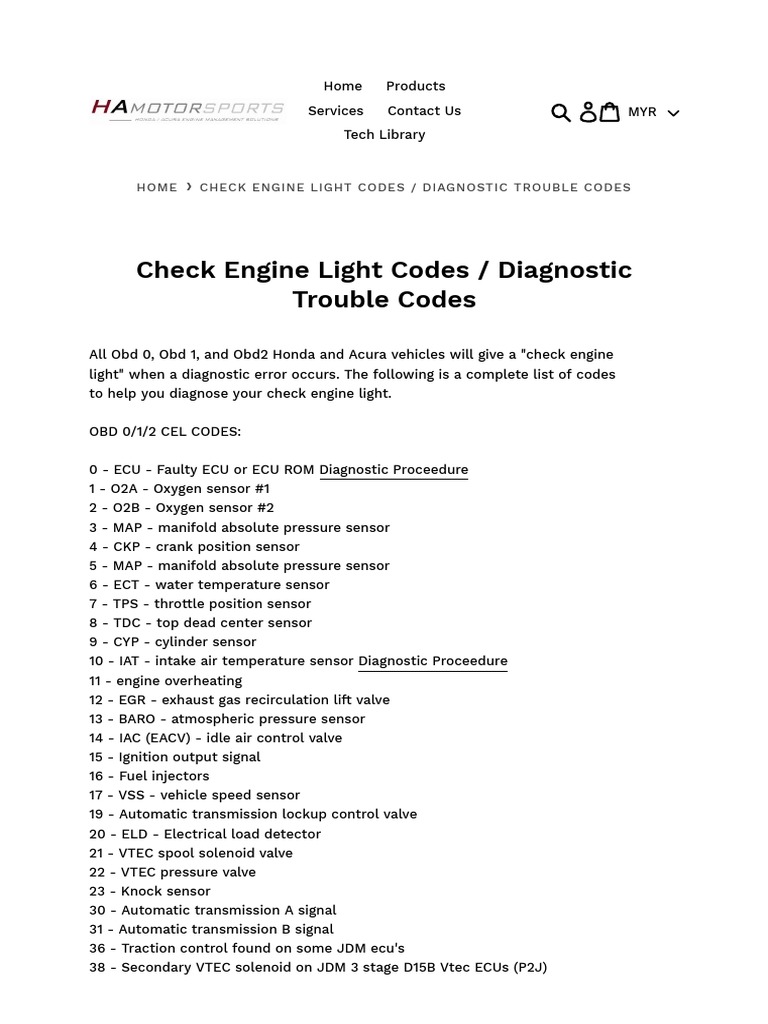 Home Check Engine Light Codes / Diagnostic Trouble Codes PDF