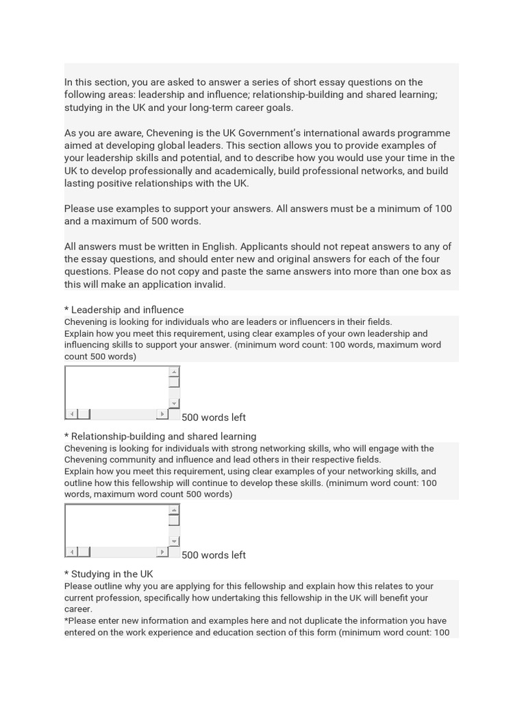 Chevening Fellowship Pdf Leadership Experience