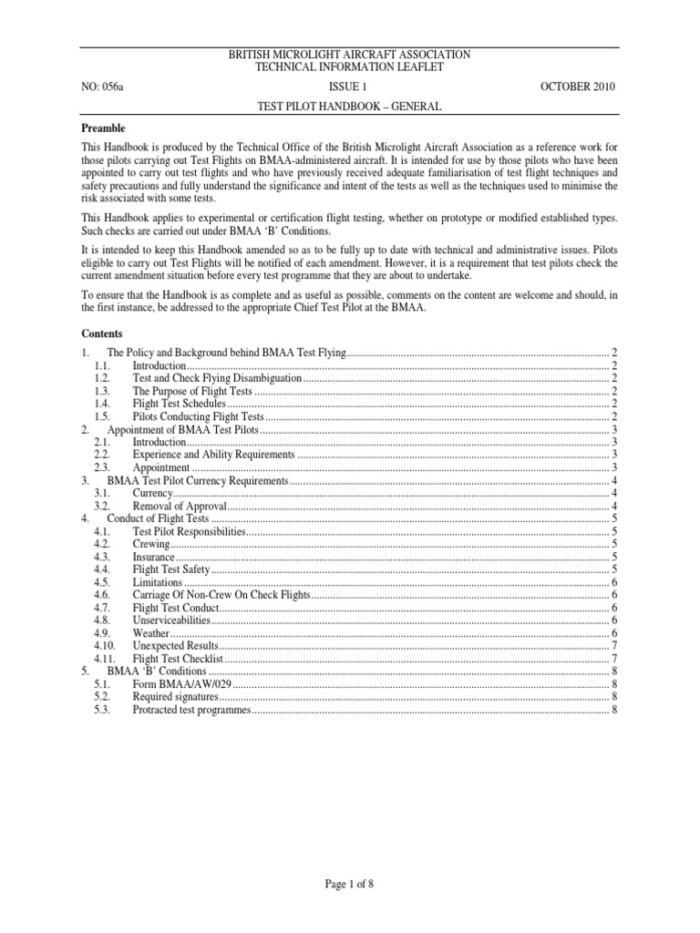 Test Pilots Handbook 056a 1 TP Handbook BMAA PDF Flight Test