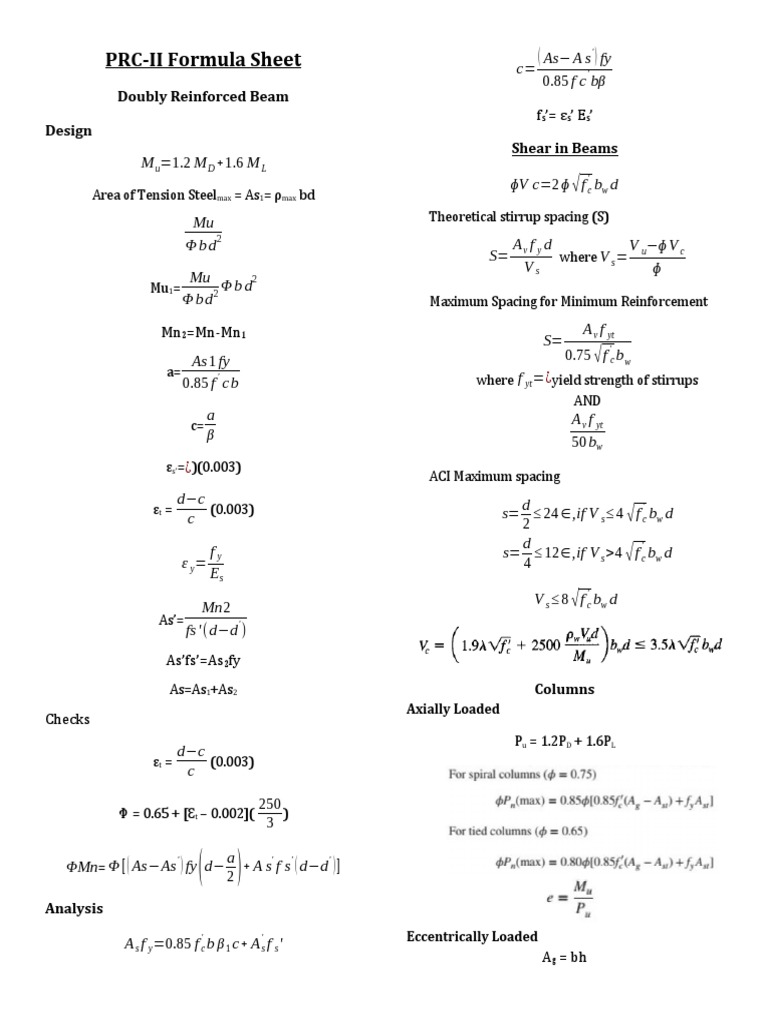 PRC-II Beam and Column Design Formulas | PDF | Structural Engineering ...