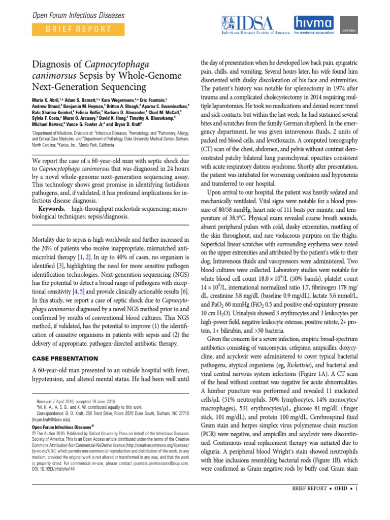 Capnocytophaga Canimorsus PDF Dna Sequencing Sepsis