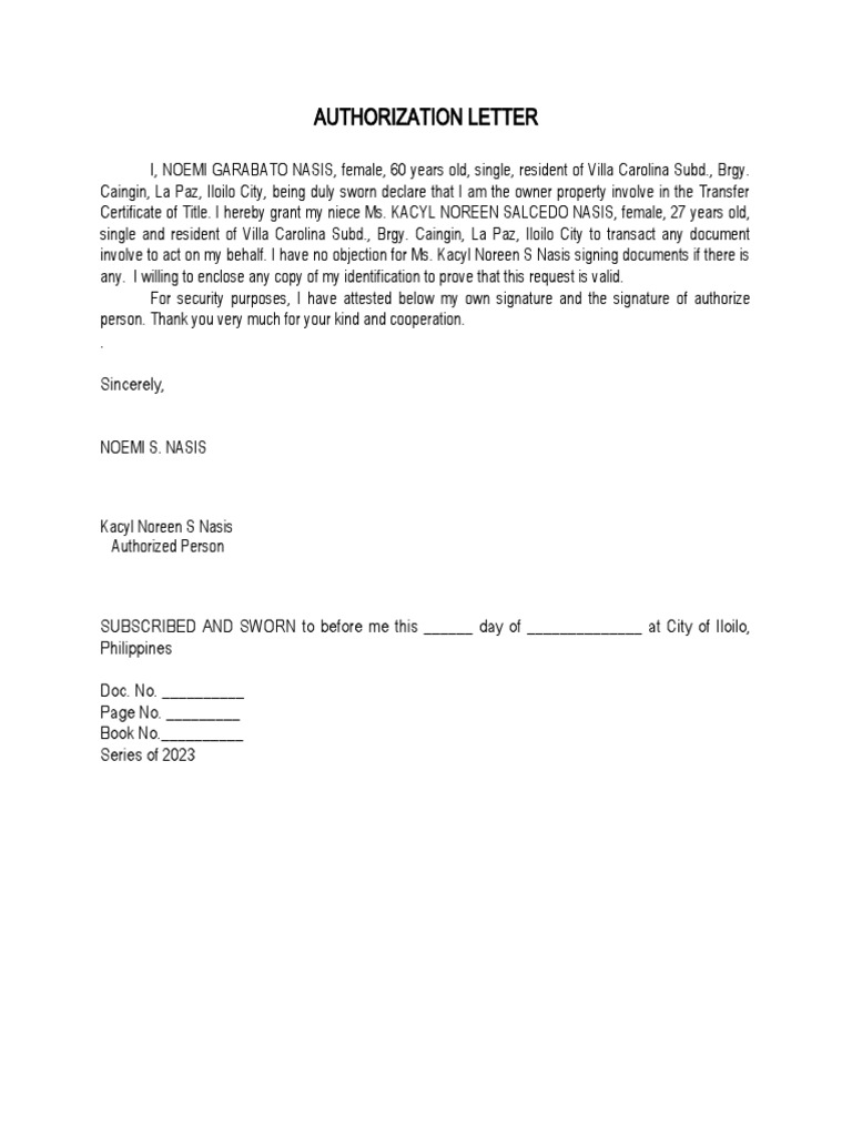 Letter from property owner granting authorization to act pdf