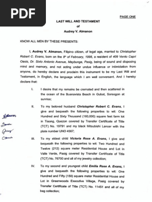 Last Will and Testament Sample