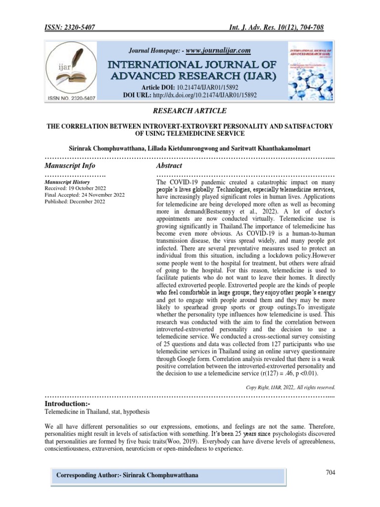 The Correlation Between Introvert Extrovert Personality And