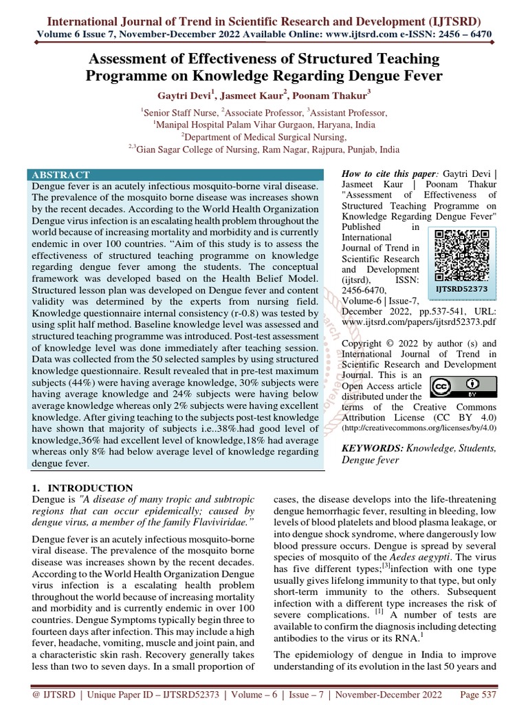 Assessment of Effectiveness of Structured Teaching Programme On ...