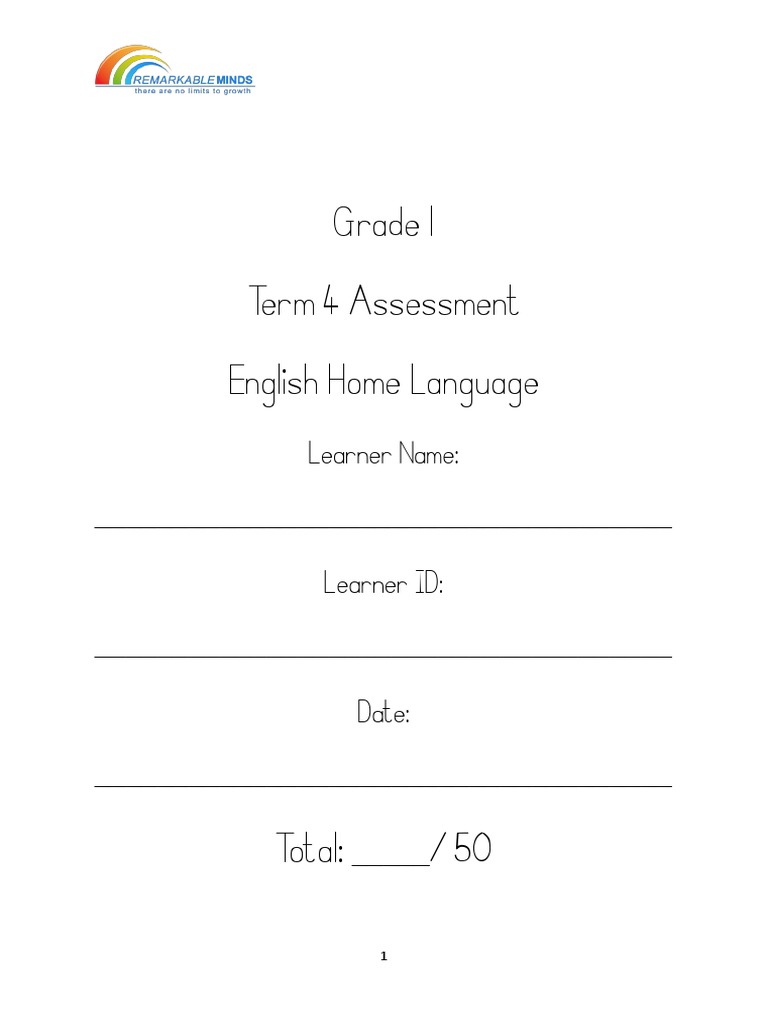 Grade 1 Term 4 English Assessment | PDF | Reading Comprehension | Phonics