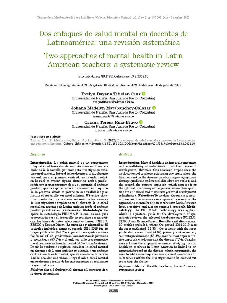 Dos Enfoques de Salud Mental en Docentes de Latinoamérica | PDF | Salud ...