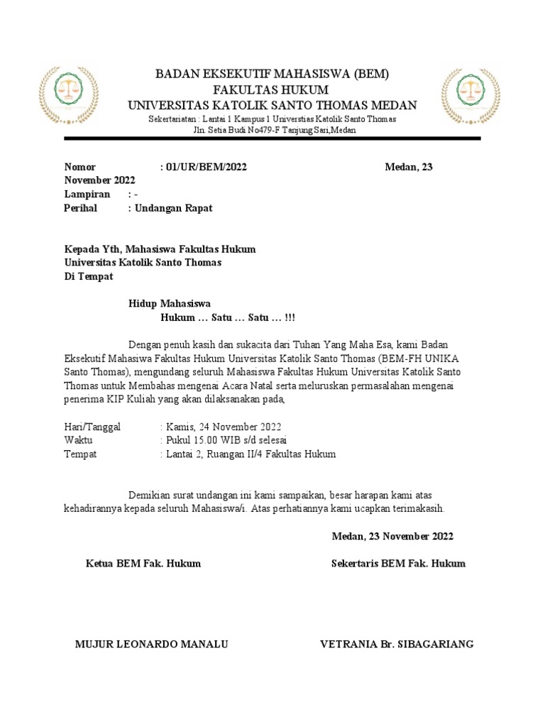 Surat Undangan Rapat Mahasiswa (BEM) | PDF