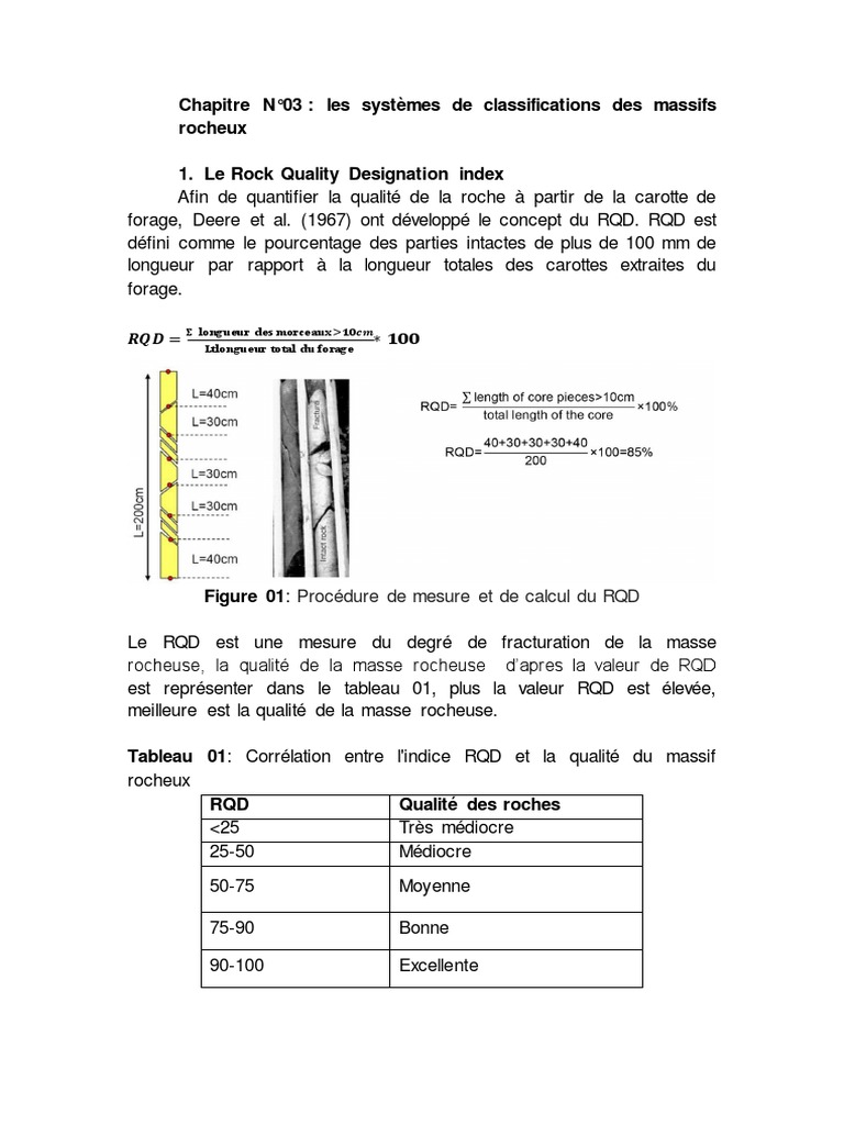 Classification des massifs rocheux RQD et RMR | PDF | Masse | Grandeur ...