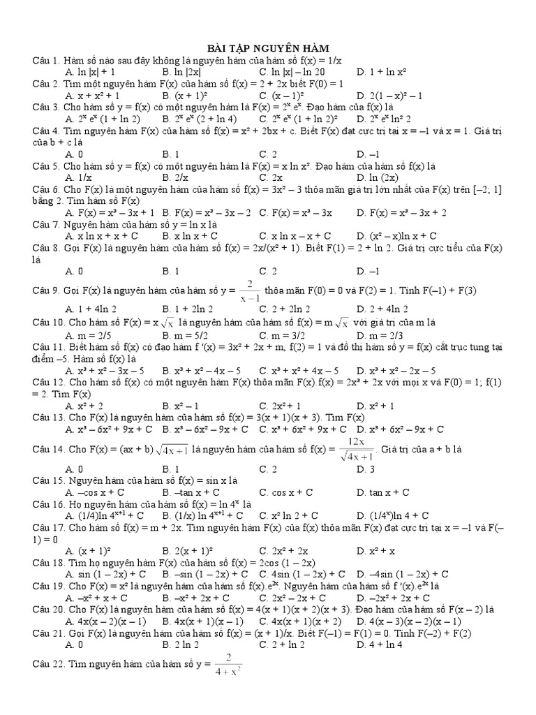 Bai Tap Nguyen Ham | PDF