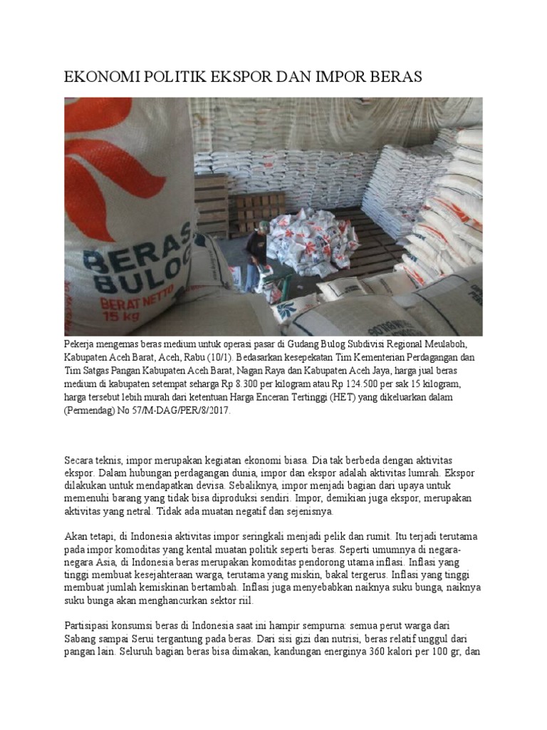 Politik Impor Beras: Dilema Ketahanan Pangan dan Kesejahteraan Petani