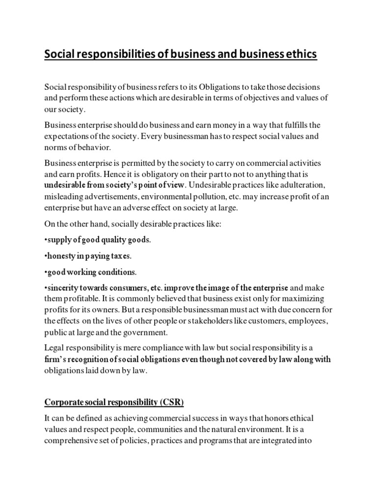 Business Ethics and Social Responsibility | PDF | Corporate Social ...