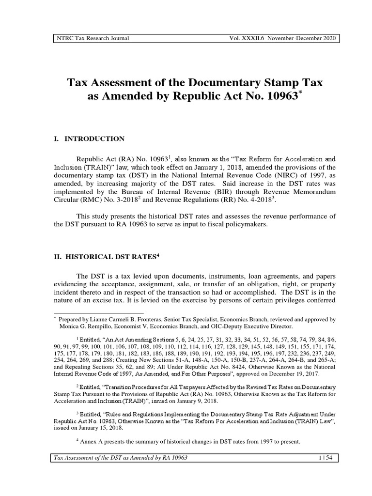 Tax Assessment On DST As Amended by TRAIN Law PDF Taxes Insurance