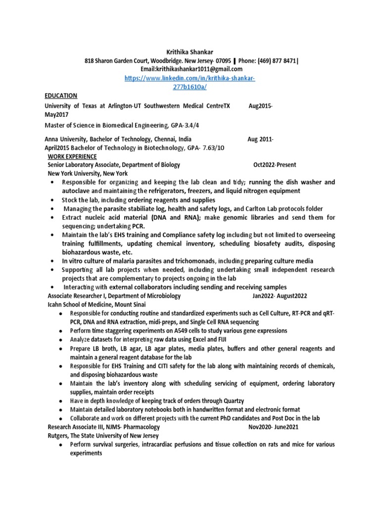 Krithika Shankar's Flow Cytometry Resume | PDF | Flow Cytometry | Real ...