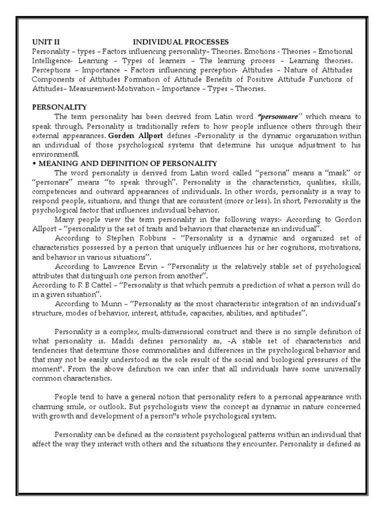 Ob Unit 2 Notes Final Pdf Id Emotions