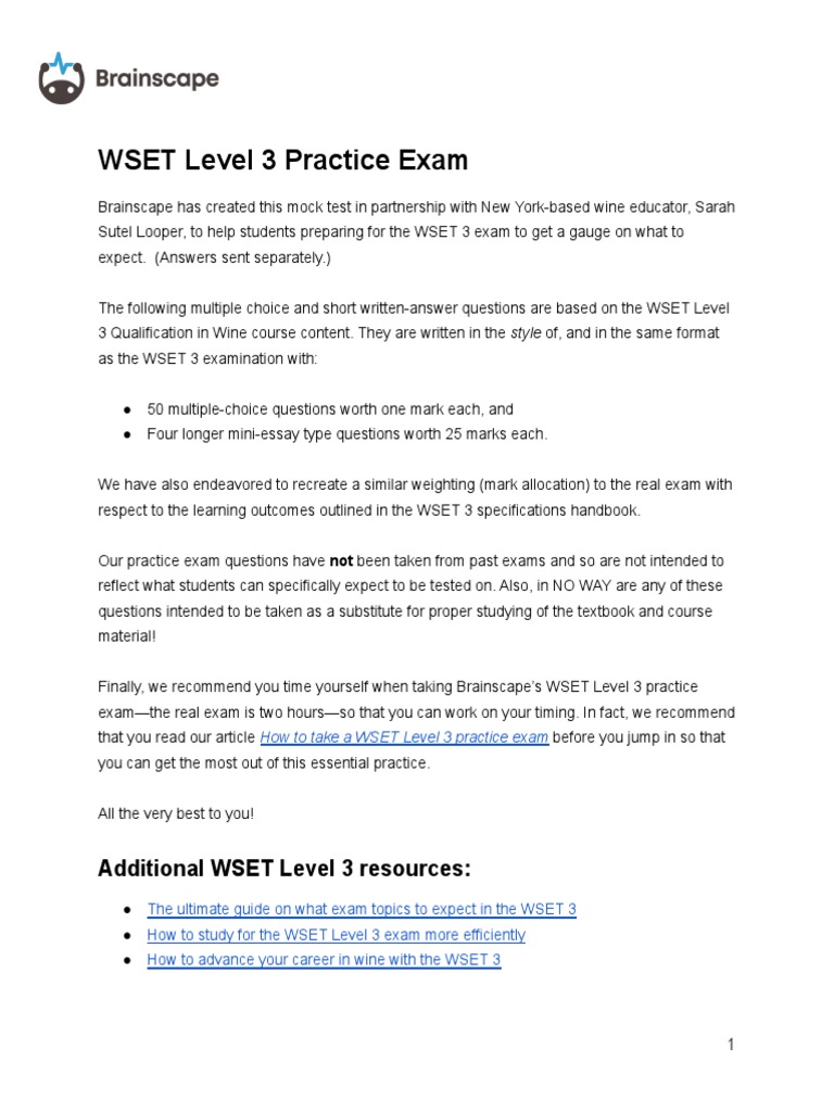 Brain Scape WSET+Level+3+Practice+Exam+Questions | PDF