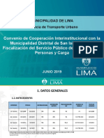 Convenio de Cooperación Interinstitucional Con La Municipalidad Distrital de San Isidro para La Fiscalización Del Servicio Público de Transporte de Personas y Carga