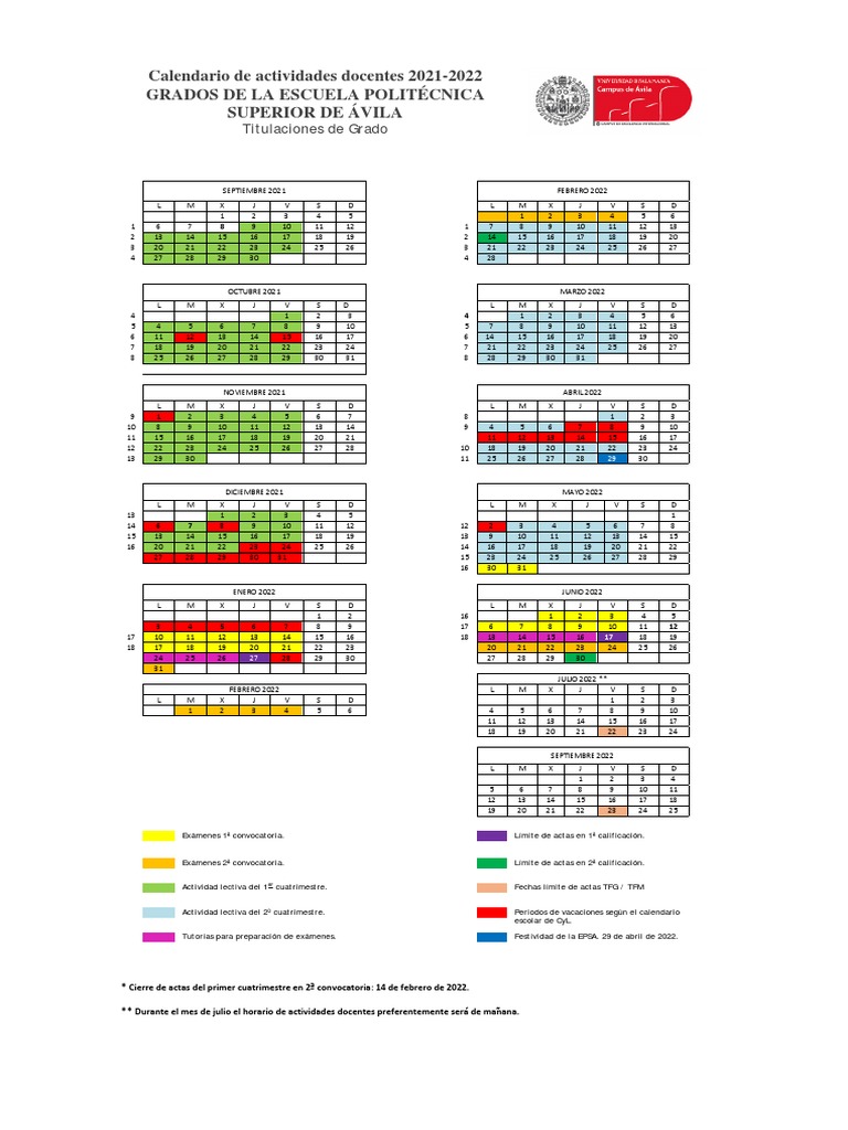 Calendario Actividades Docentes PDF
