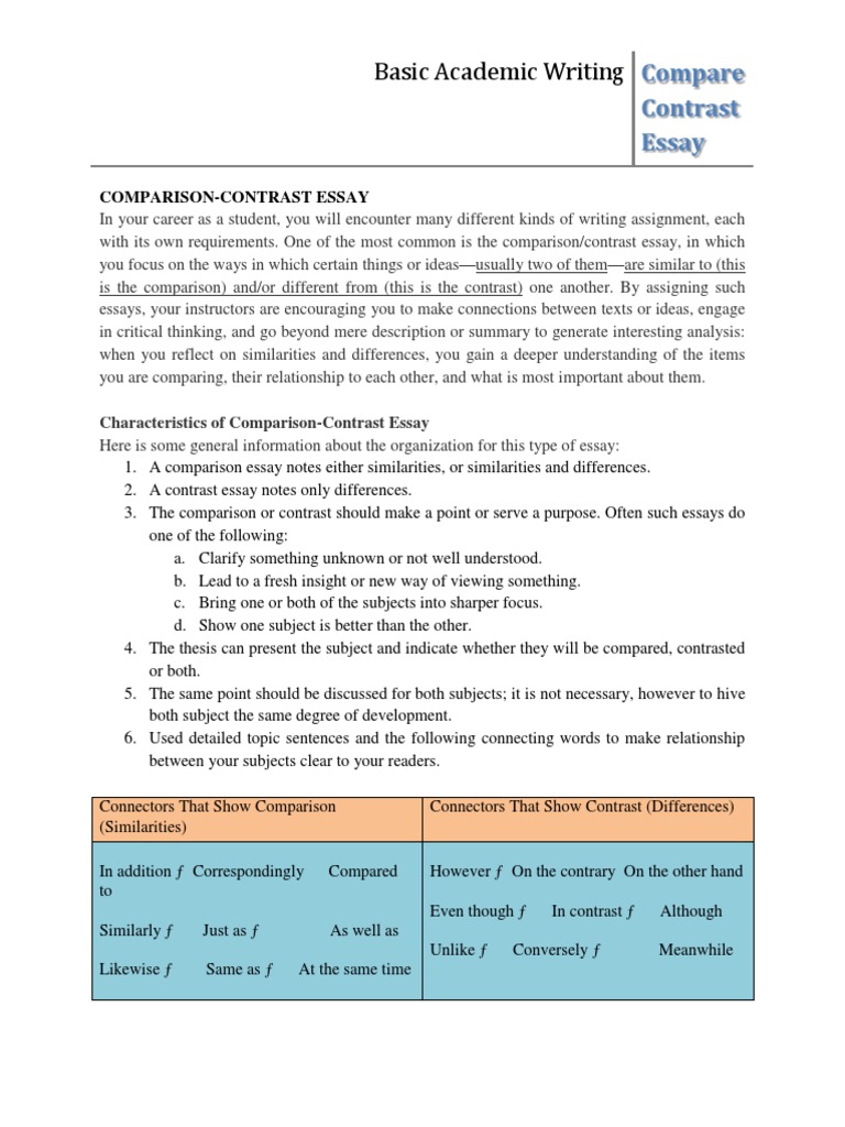 Writing a Comparison-Contrast Essay | PDF | Essays