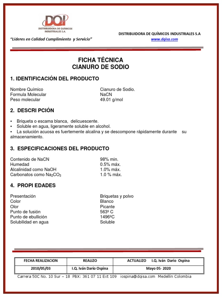 Cianuro de Sodio PDF Cianuro Solubilidad