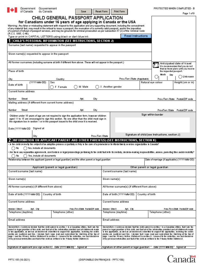 Child Passport Application Form PPTC 156 | PDF | Debit Card | Credit Card