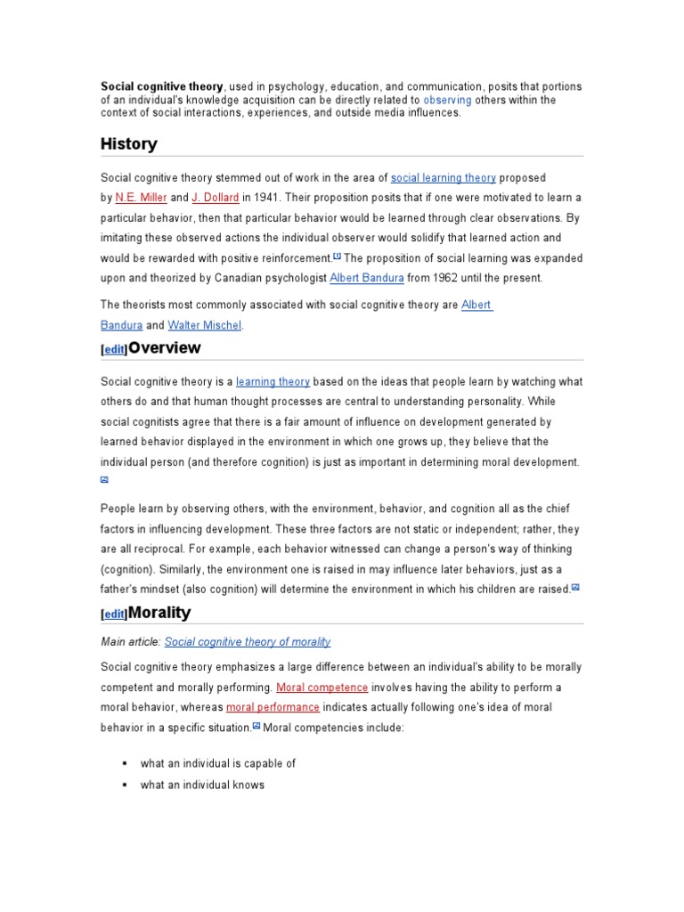 Overview of Social Cognitive Theory | PDF | Epistemology | Behavioural ...