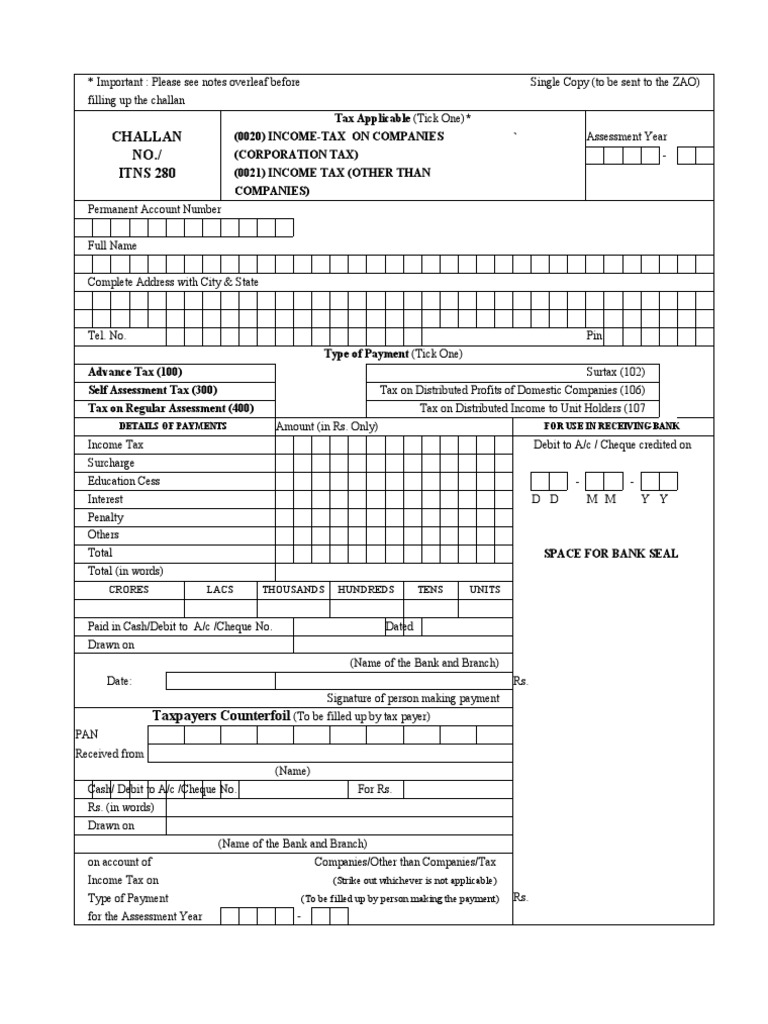 Challan 280 | PDF | Income Tax In India | Payments
