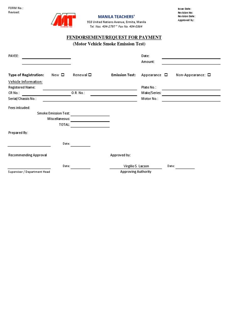Motor Vehicle Registration and Emission Test | PDF