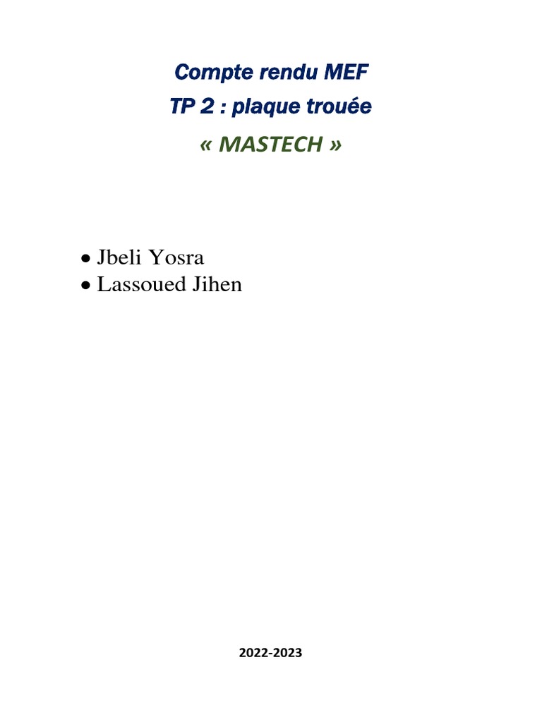 TP 2 Plaque Trouée | PDF | Sciences et mathématiques | Technologie et ...