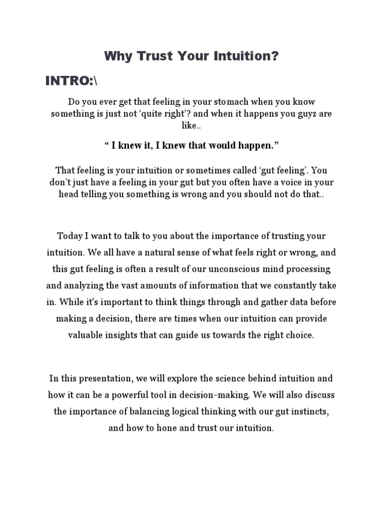Why Trust Your Intuition Pdf Intuition Feeling