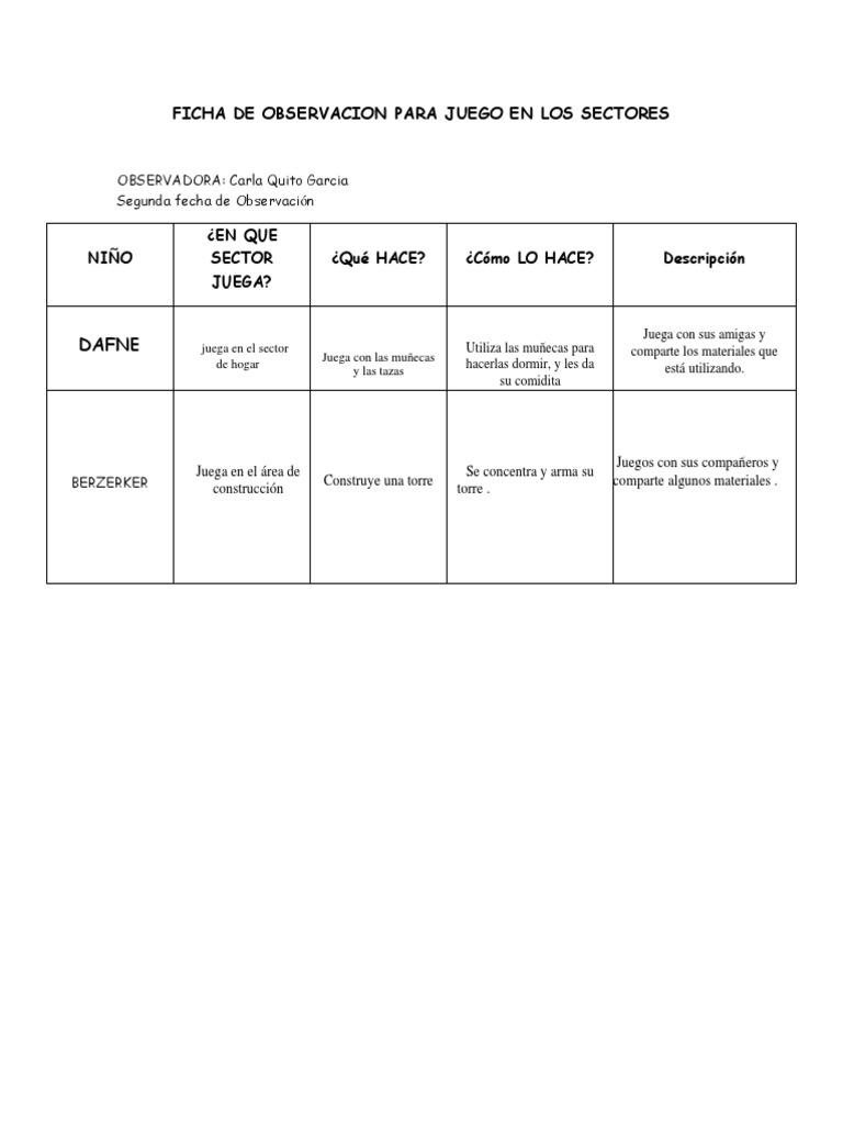 Ficha de Observacion Juego en Los Sectores | PDF