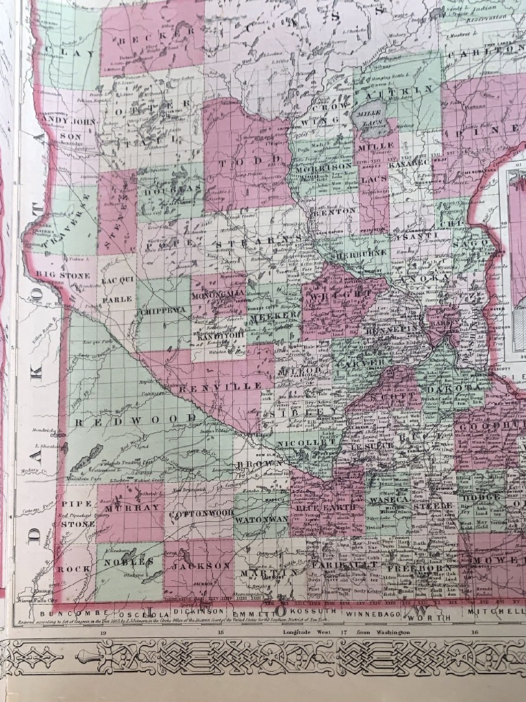 CLOSE UP of South Western MN Minnesota Territory Map 1860 PDF