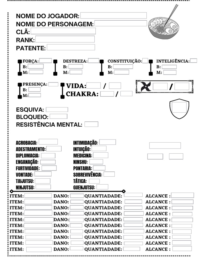 Ficha Editável RPG Naruto PDF