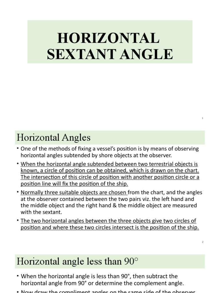 Horizontal Sextant Angle Techniques | PDF | Angle | Circle