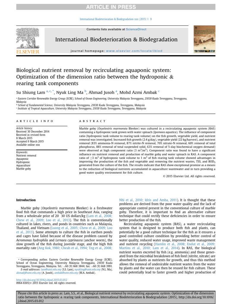 Image showcasing Biological Nutrient Removal by Recirculating Aquaponic System | PDF ...