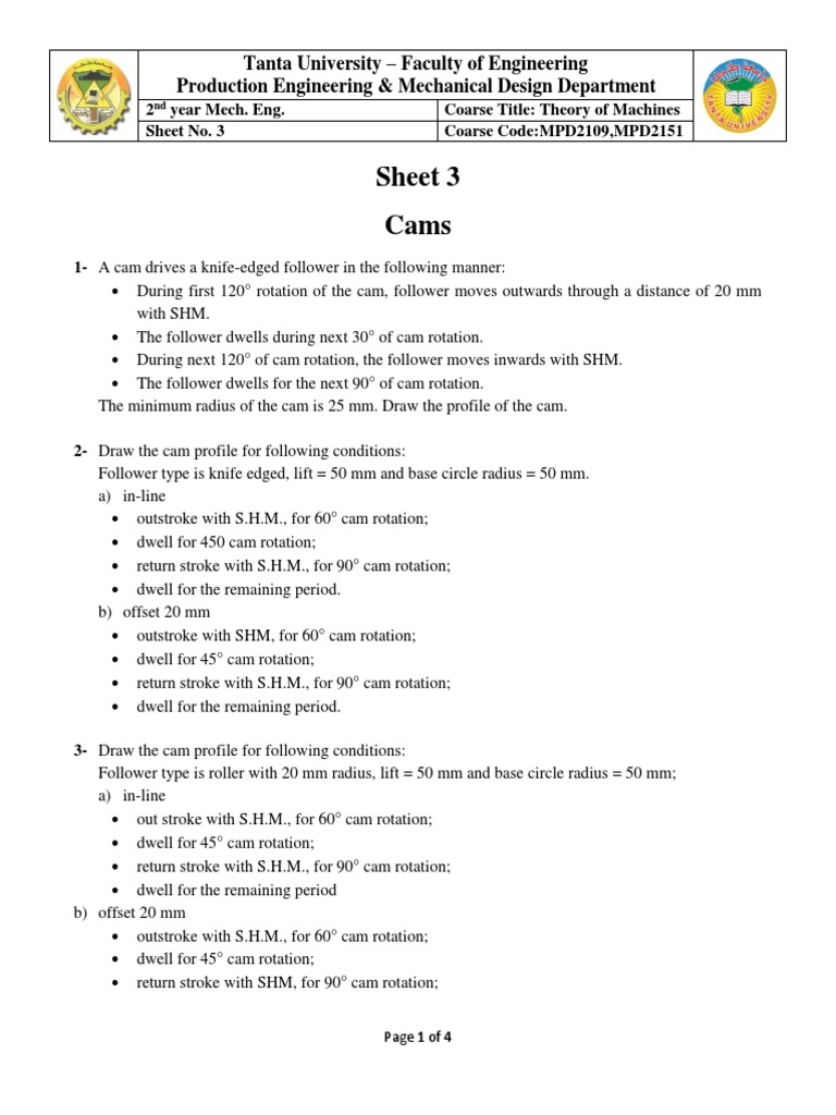 Cam Profile Design for Mechanical Engineering | PDF | Acceleration ...