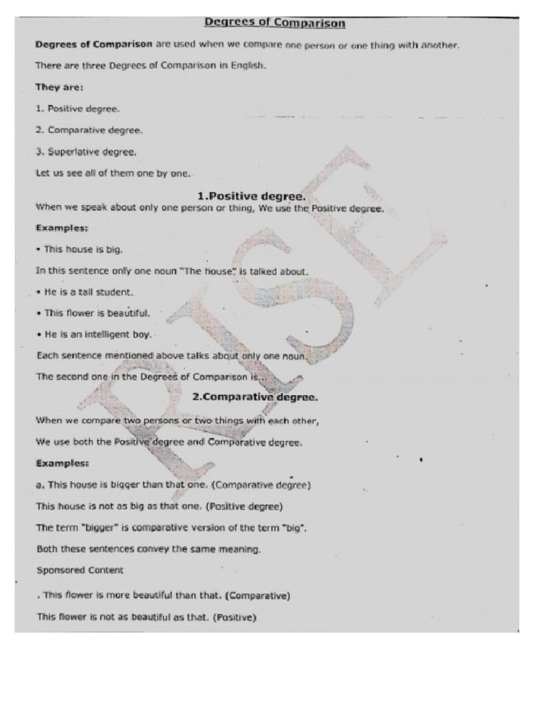 DEGREES OF COMPARISON TABLE COLUMN visual data 2