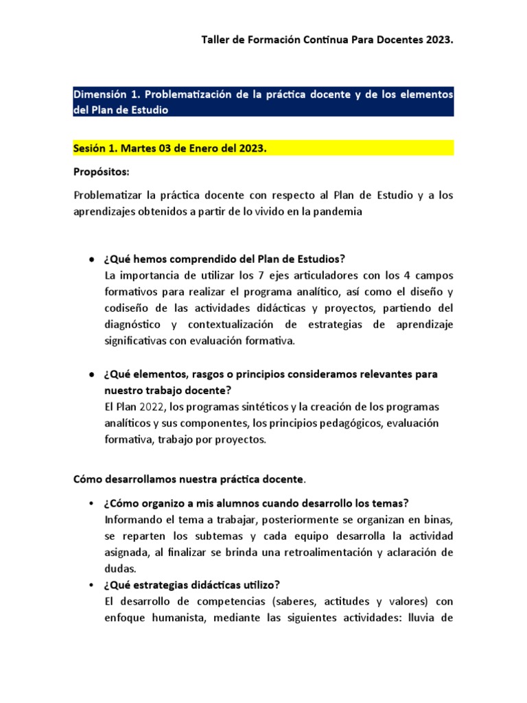 Taller de Formación Docente 2023 | PDF | Método de enseñanza | Aprendizaje