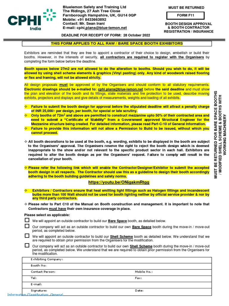 F11 BoothDesignApproval BoothContractorRegistration Insurance