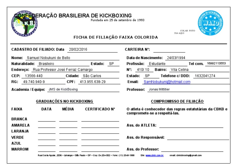 FICHA FILIAÇÃO COLOR - Word 2003 | PDF