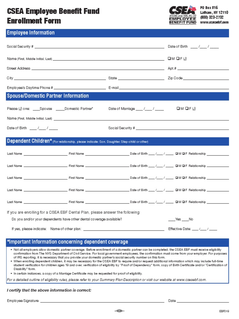 CSEA Dental Vision Enrollment Form PDF Employment Domestic Partnership