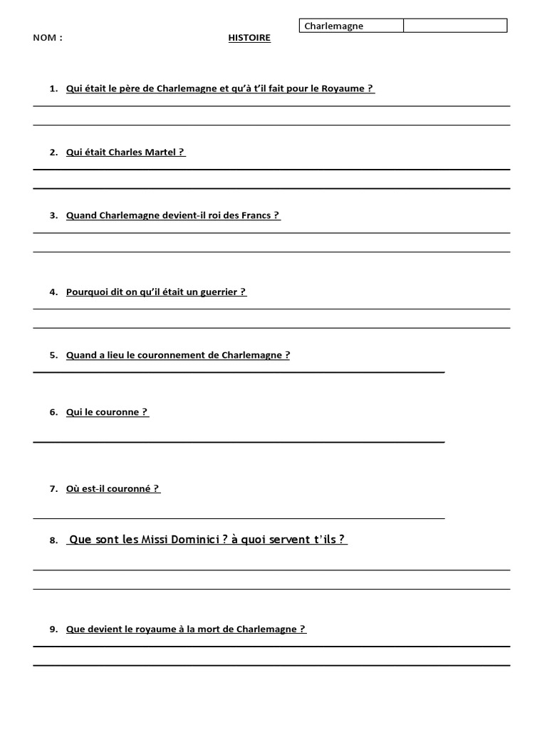 Evaluation Charlemagne Cm1 Avec Correction Evaluation CHARLEMAGNE cm1-cm2 | PDF | Échecs | Théorie (échecs)