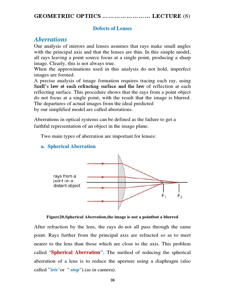 Geometric Optics Lecture on Lens Aberrations | PDF | Optics | Radiation