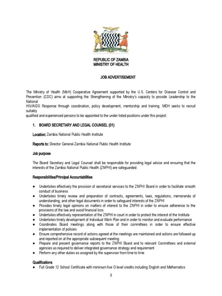 MoH CDC CoAg Job Adverts 27 December 2022 PDF President's