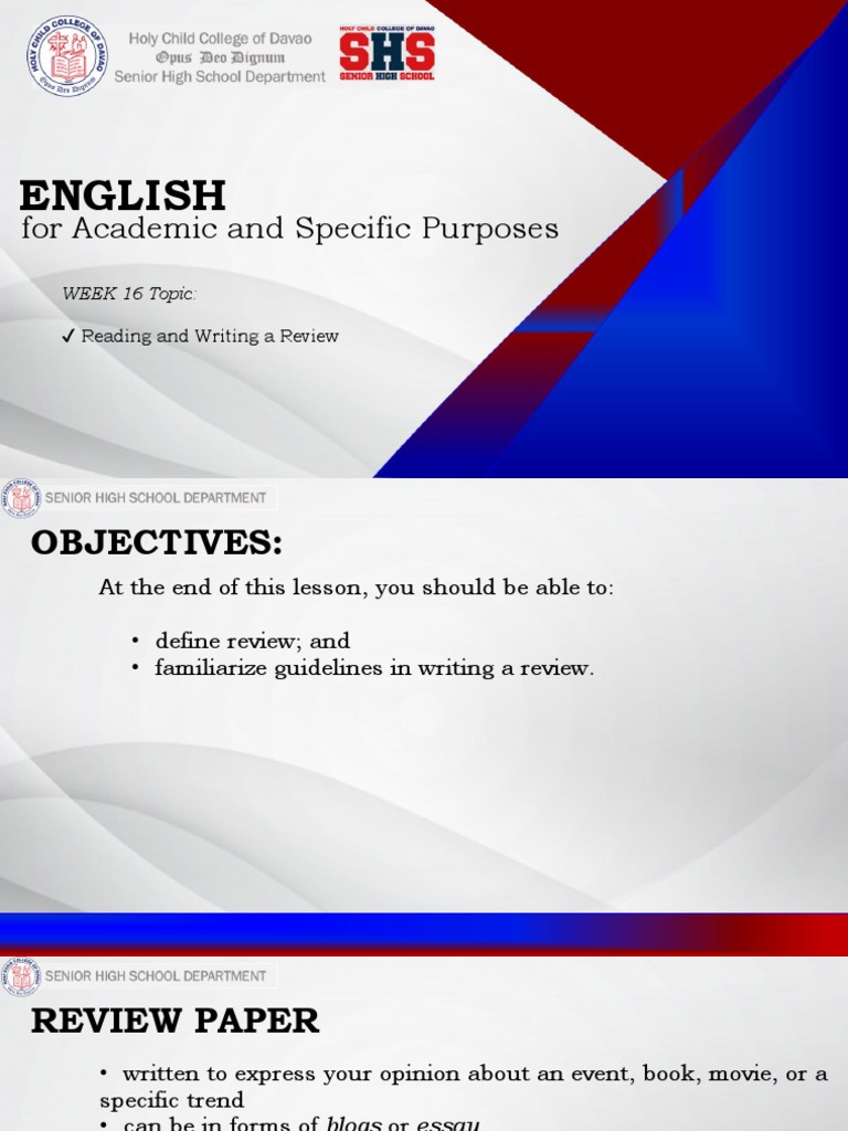 8.+EAPP Week+16.1 Reading+and+Writing+a+Review | PDF | Art | Self ...