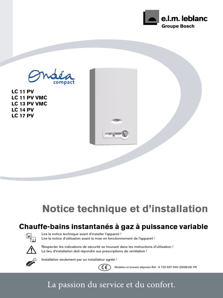 Notice technique chauffeeau E.L.M. Leblanc PDF Gaz naturel — free download