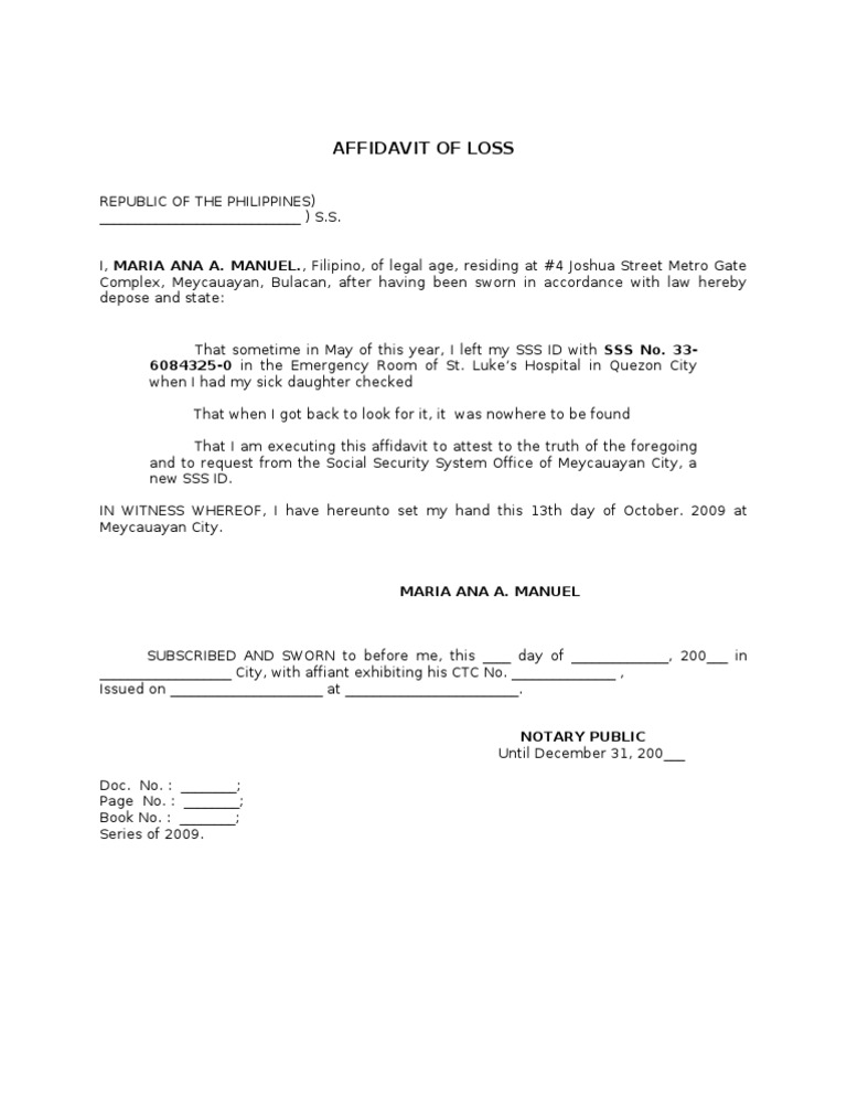 Affidavit of loss pdf image