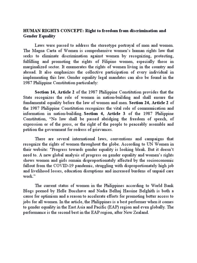 Promoting Gender Equality and Eliminating Discrimination Against Women