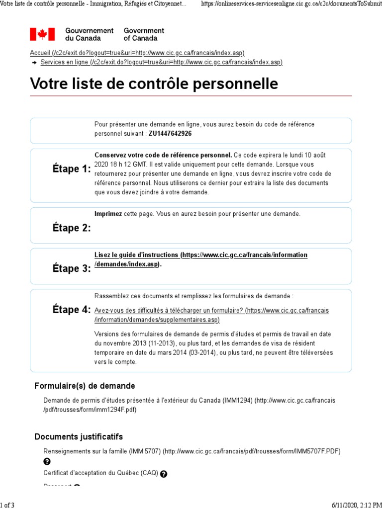 Demande de permis d'étude au Canada | PDF | Visa (Document) | Passeport